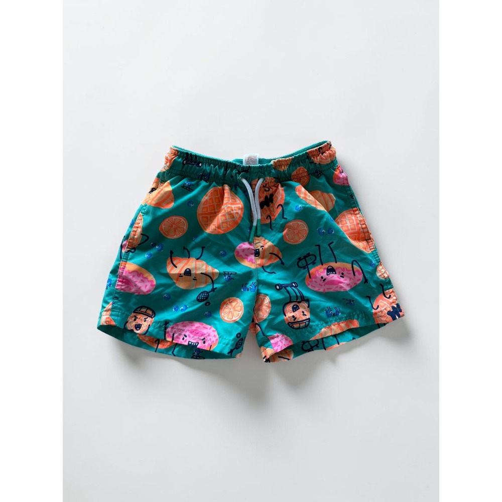 Cat & Jack Boys Teal Breakfast Food Print Swim Trunks Size M 8 Waffles Donuts